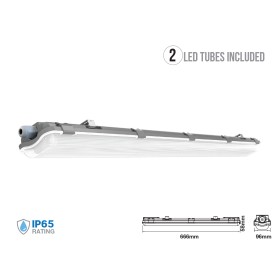 Plafoniera 60cm Con 2 Tubi Led Da 10W Inclusi Bianco Freddo 6400K IP65 Tri Proof Led Lamp Light SKU-6466
