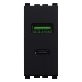 ETTROIT Modulo Presa Caricatore USB 2 Porte 3,1A USB-A + USB Type C Colore Nero Compatibile Con Vimar Arkè