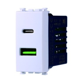 ETTROIT Modulo Presa Caricatore USB 2 Porte 3,1A USB-A + USB Type C Colore Bianco Compatibile Con Vimar Arkè