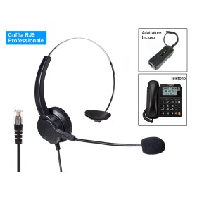 Cuffia Monoaurale RJ9 Microfono Auricolare Professionale Per Telefono Fisso IP Phone Ufficio Azienda Compreso Adattatore