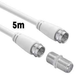 Cavo Sat Coassiale Connettore F su F con Adattatore Femmina-Femmina Incluso Cavo Antenna TV da 5m