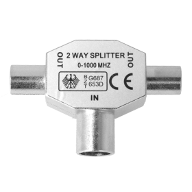 Sdoppiatore Splitter per Antenna TV in Metallo 1 Maschio 2 Femmine Distributore Derivatore Accoppiamento Antenna TV