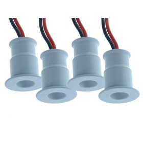 4 PZ Mini Faretto Led Da Incasso 1W DC 12V Caldo 3000K Carcassa Bianca Angolo 120 Gradi Foro 15mm 20X25mm