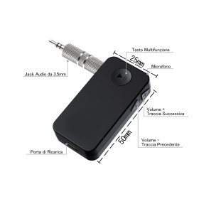 Ricevitore Bluetooth 4.1 Adattatore Wireless Audio Portatile con Microfono Stereo Auto Casa con 3,5 mm AUX
