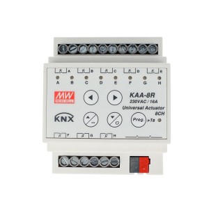 MeanWell KAA-8R Attuatore KNX Universale Relay On/Off 8 Canali 16A Konnex Con Guida DIN Binario Per Tapparelle Saracinesche